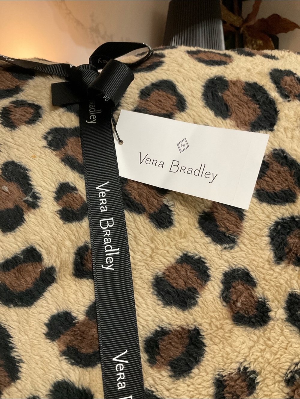 Vera Bradley Leopard Print Plush Throw 50” x 80” Beige, Brown, Black
